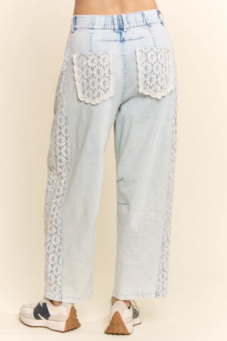 Lace Trimmed Barrel Jeans