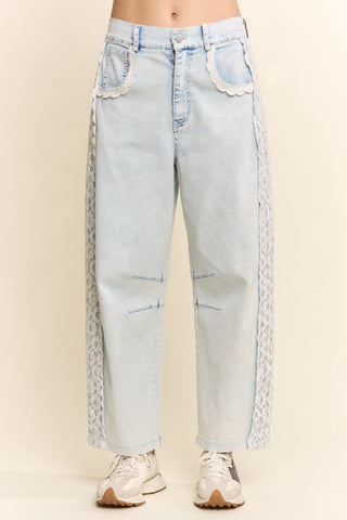 Lace Trimmed Barrel Jeans