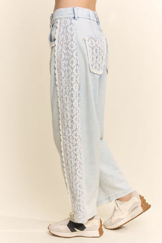 Lace Trimmed Barrel Jeans