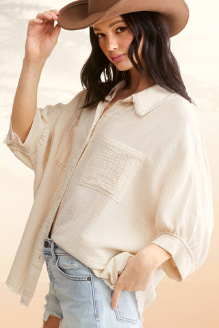 Crinkled Gauze Button Down Shirt