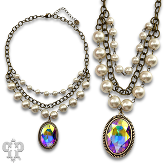 Pink Panache Oval Rhinestone & Pearl Necklace