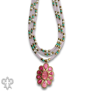Pearl finish pendant triple strand necklace