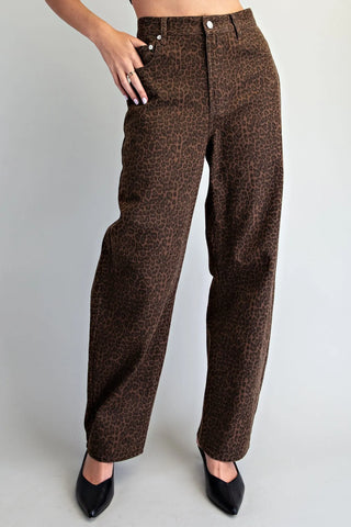 Washed Leopard Barrel Pants