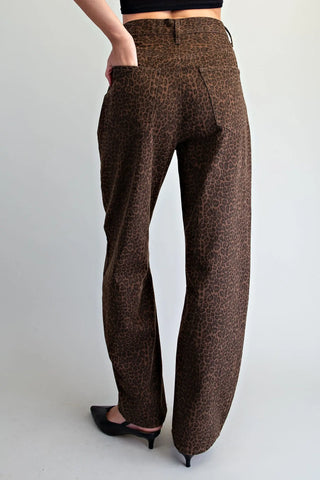 Washed Leopard Barrel Pants