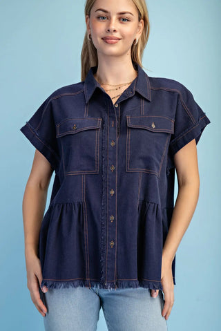 Button Up Peplum Top
