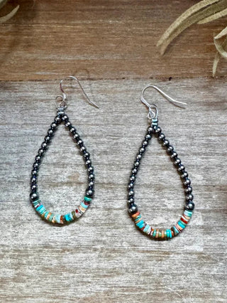 Sterling Silver Earrings with Green Turq & Orange