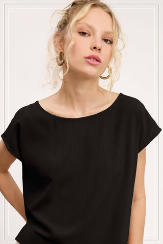 Black Linen Cap Sleeve Top