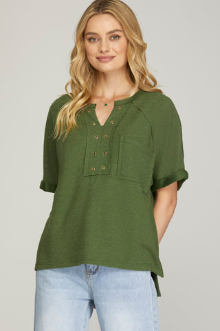 Olive Waffle Knit Top