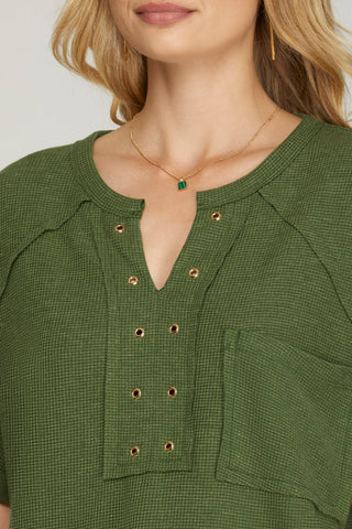 Olive Waffle Knit Top