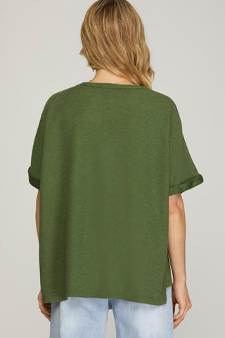 Olive Waffle Knit Top
