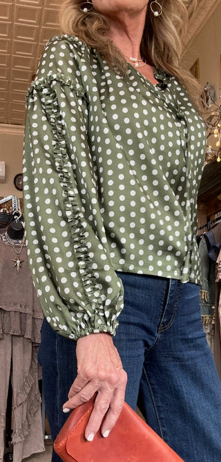 Olive Polka Dot Blouse