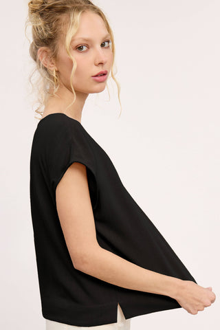 Black Linen Cap Sleeve Top