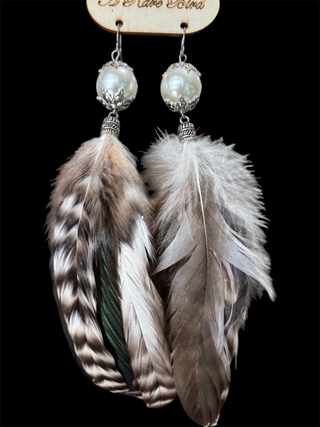 RB Natural Pearl & Feather Earrings