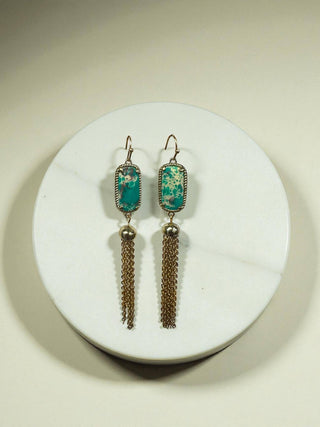 Green Jasper Earring With Gold Tassel