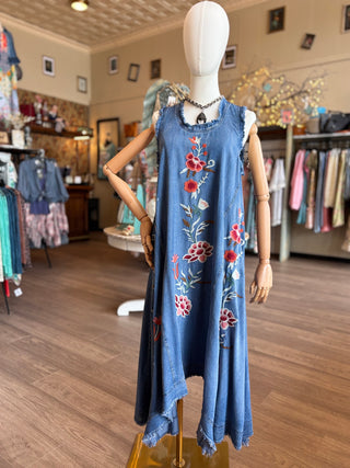 Embroidered Denim Dress