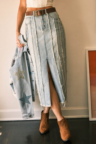 Distressed Denim Skirt