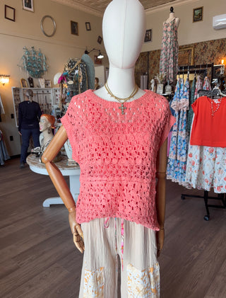 Bright Peach Crochet Sweater