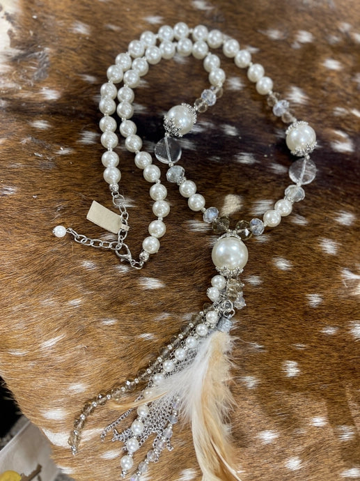 Long Feather Crystal Pearls