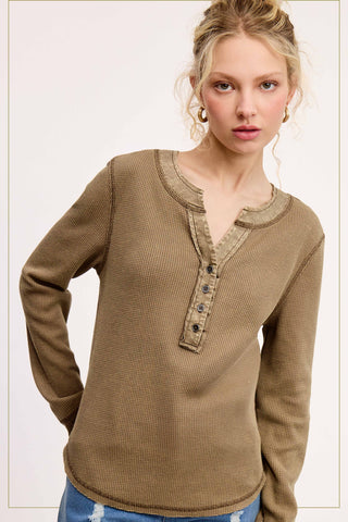 Waffle Henley Thermal Top
