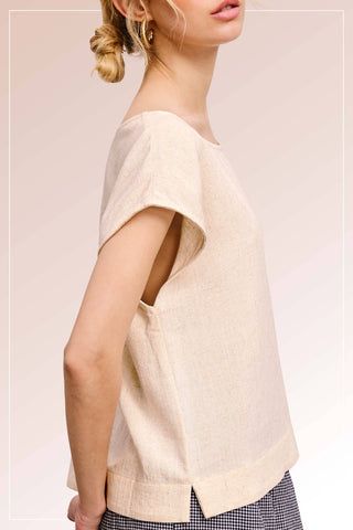 Natural Linen Cap Sleeve Top