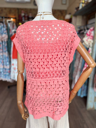 Bright Peach Crochet Sweater