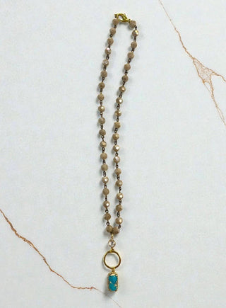 Taupe Bead Necklace with Jasper Drop