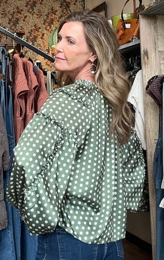 Olive Polka Dot Blouse