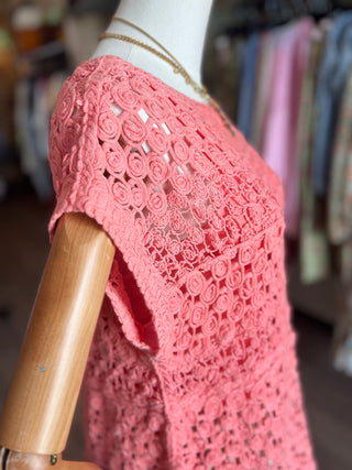 Bright Peach Crochet Sweater