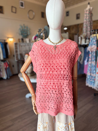 Bright Peach Crochet Sweater
