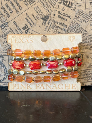 Pink Panache Orange Glass & Gold Bead Bracelet