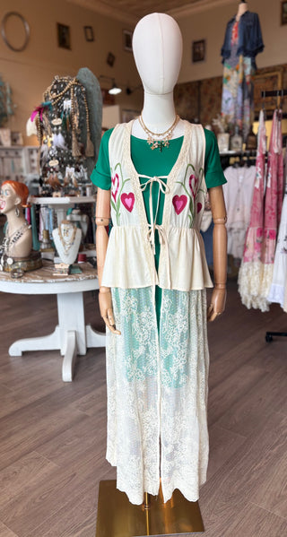 Heart-Bloom Lace Maxi Vest
