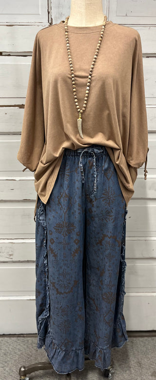 Rustic Print Ruffle Pant