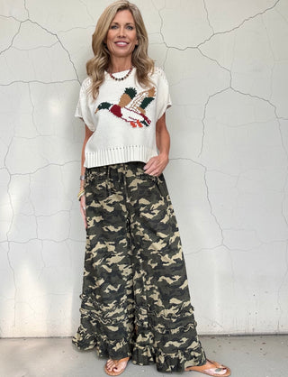 Ruffled Camouflage Pants