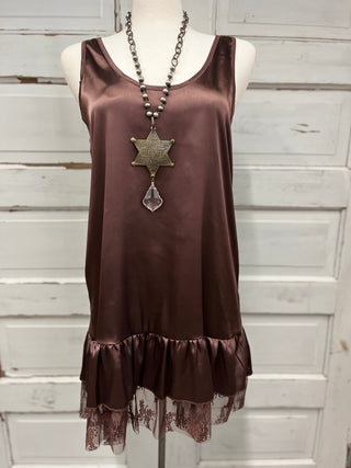 Brown Satin Lace Dress