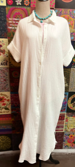 White Gauze Shirt Dress