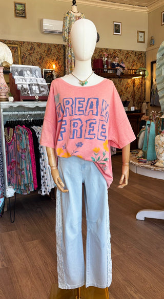 Lace Trimmed Barrel Jeans