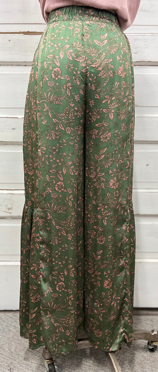 Green Satin Crinkle Pant