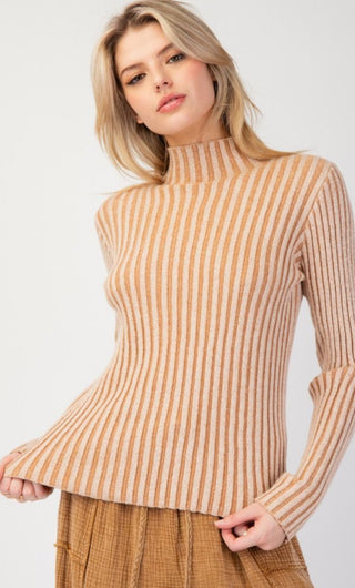 Mock Neck Ribbed Sweater