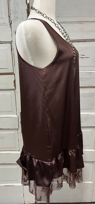 Brown Satin Lace Dress