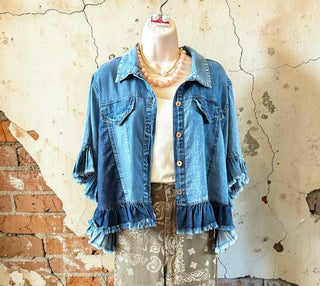 Ruffled Denim Crop Jacket