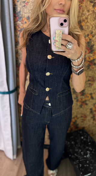 Denim Button Vest