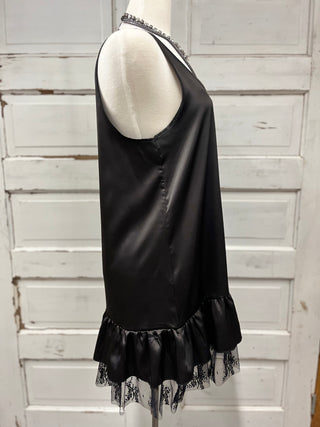 Black Satin Lace Dress