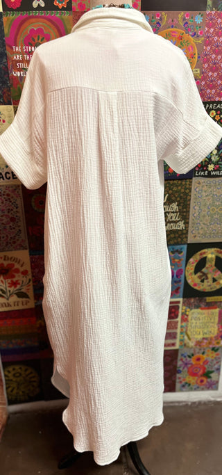 White Gauze Shirt Dress