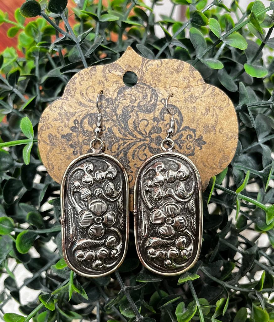 Tibetan Oval Antique Silver Earrings