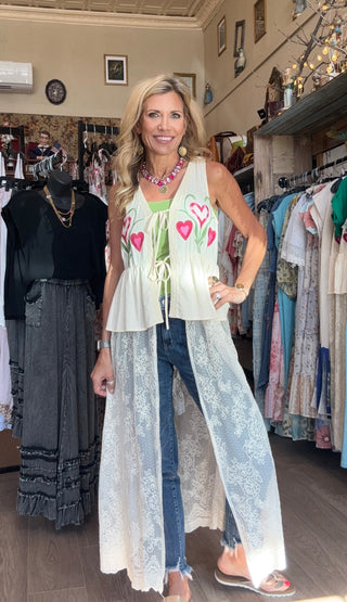 Heart-Bloom Lace Maxi Vest