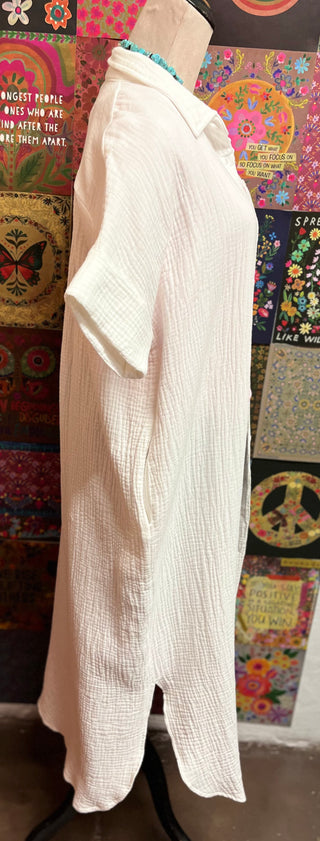 White Gauze Shirt Dress