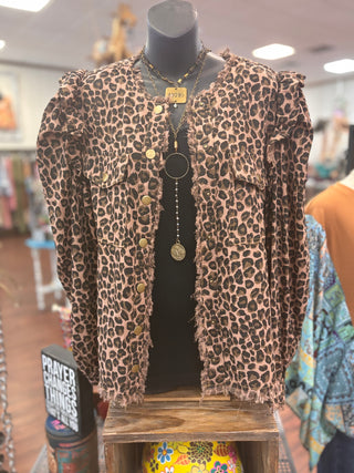 Leopard Collarless Jacket
