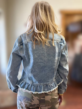 Ruffle Hem Denim Jacket