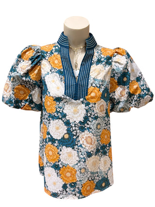 Teal Floral Top