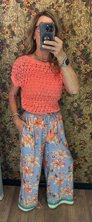Floral Print Wide Leg Pants